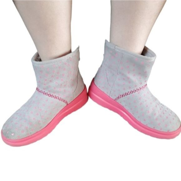 Ugg Boots I Heart Kisses Mini Boot Leather Gray Hot Pink Mini Women's WOMAN'S 7 - Picture 3 of 16